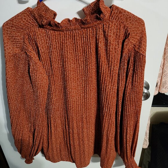 MAX STUDIO ACCORDION CRINKLED BURNT ORANGE BLOUSE SZ M - Picture 2 of 6